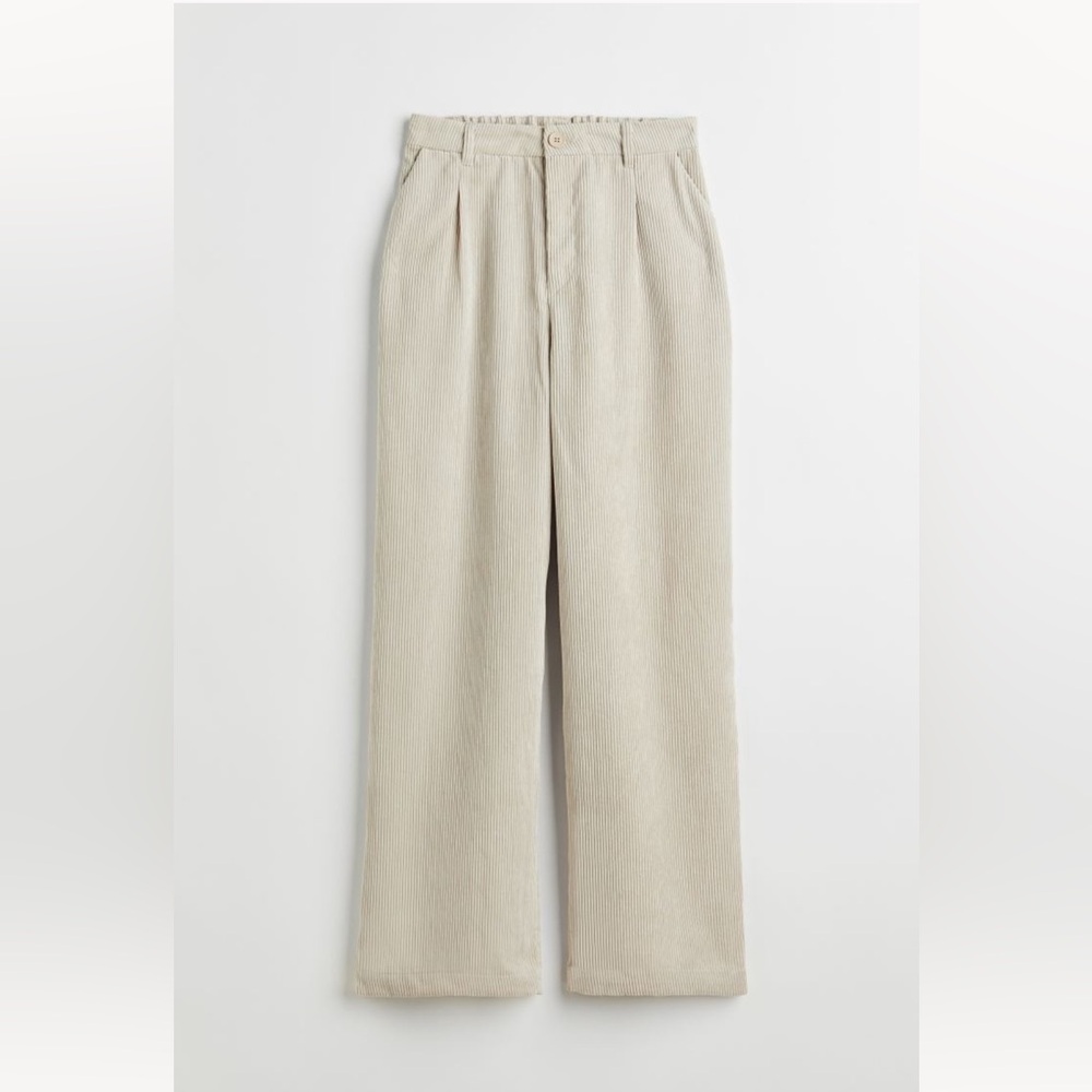 H&M WIDE LEG CORDUROY CREAM PANTS sz M